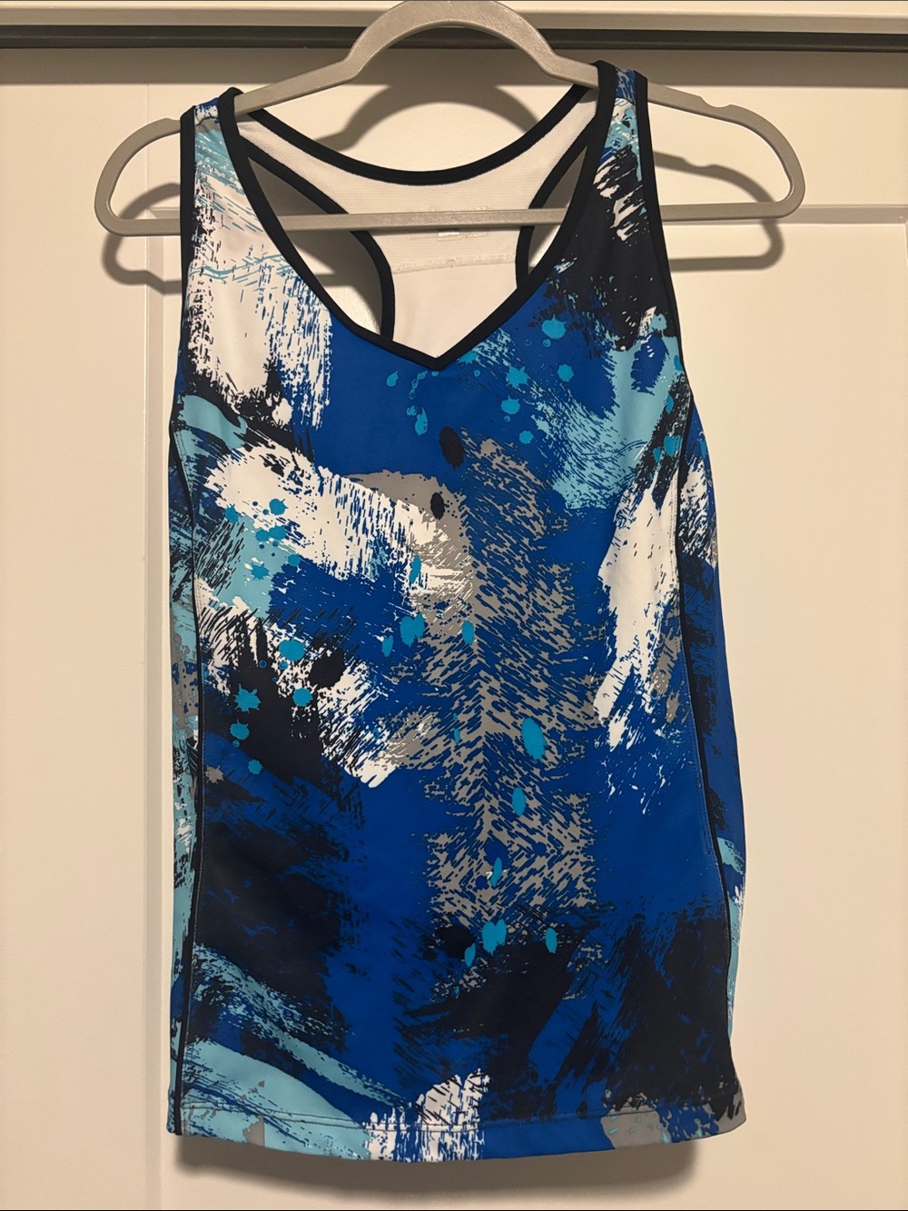 Xersion Blue Abstract Print Racerback Tank Top size L